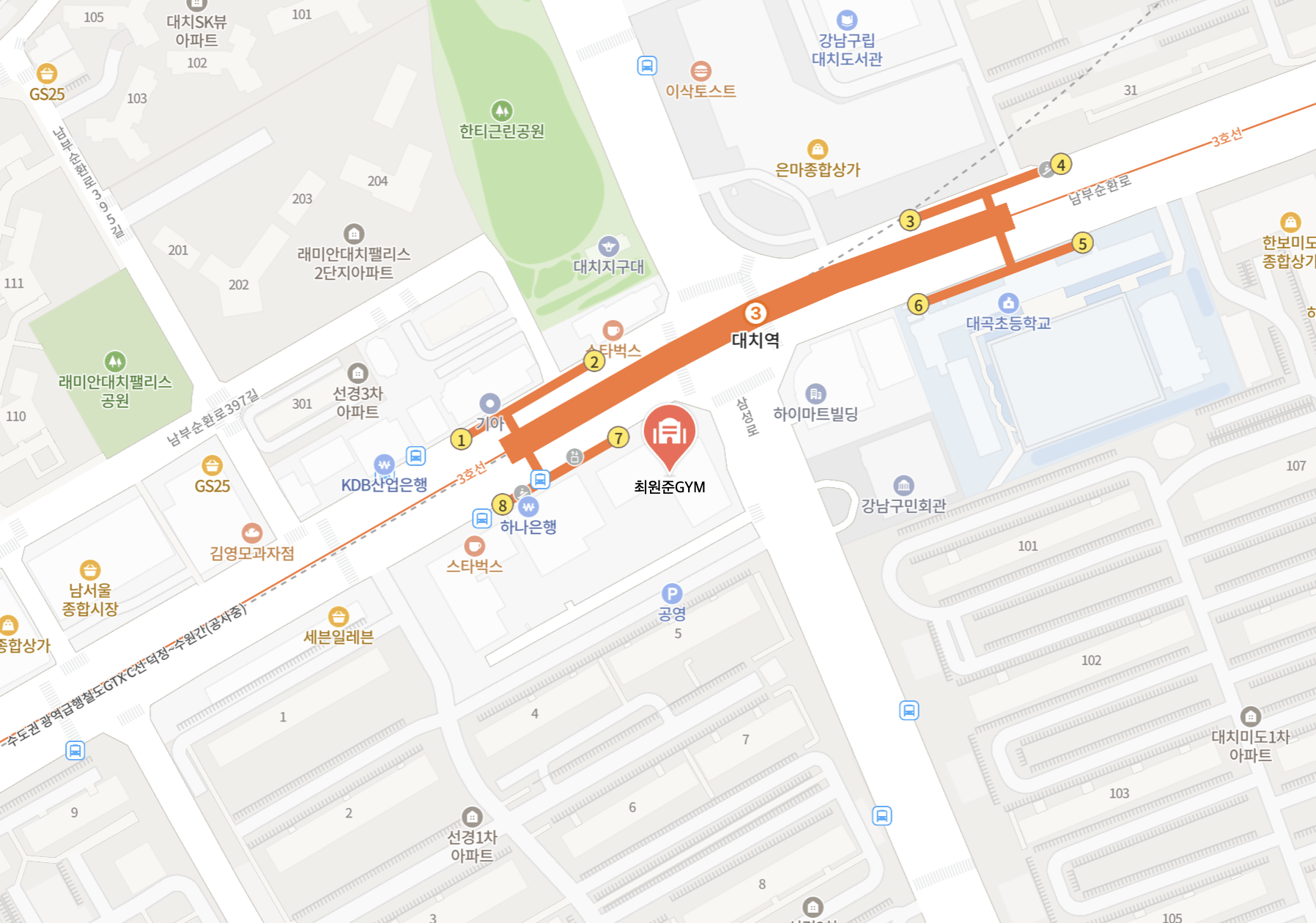 최원준GYM 대치점 위치 지도